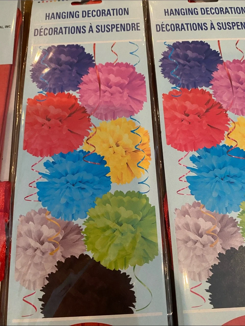 Red Tissue Pom Poms 12 inch Diameter Lot of 6 packs of 2 Pom Poms New